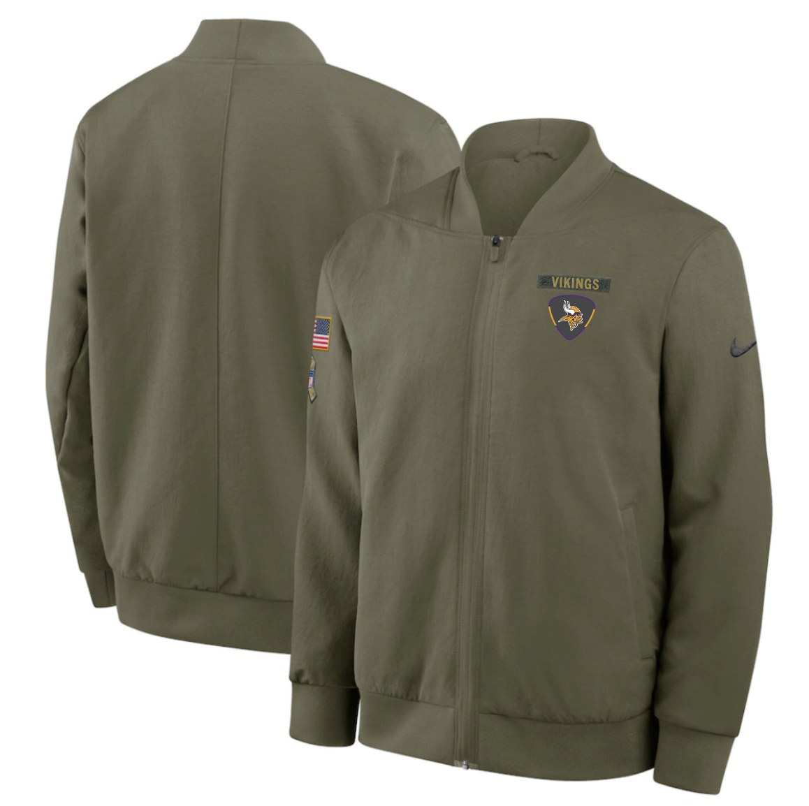 Minnesota Vikings 2025 Salute To Service Unstoppable Force Bomber Jacket - Mens
