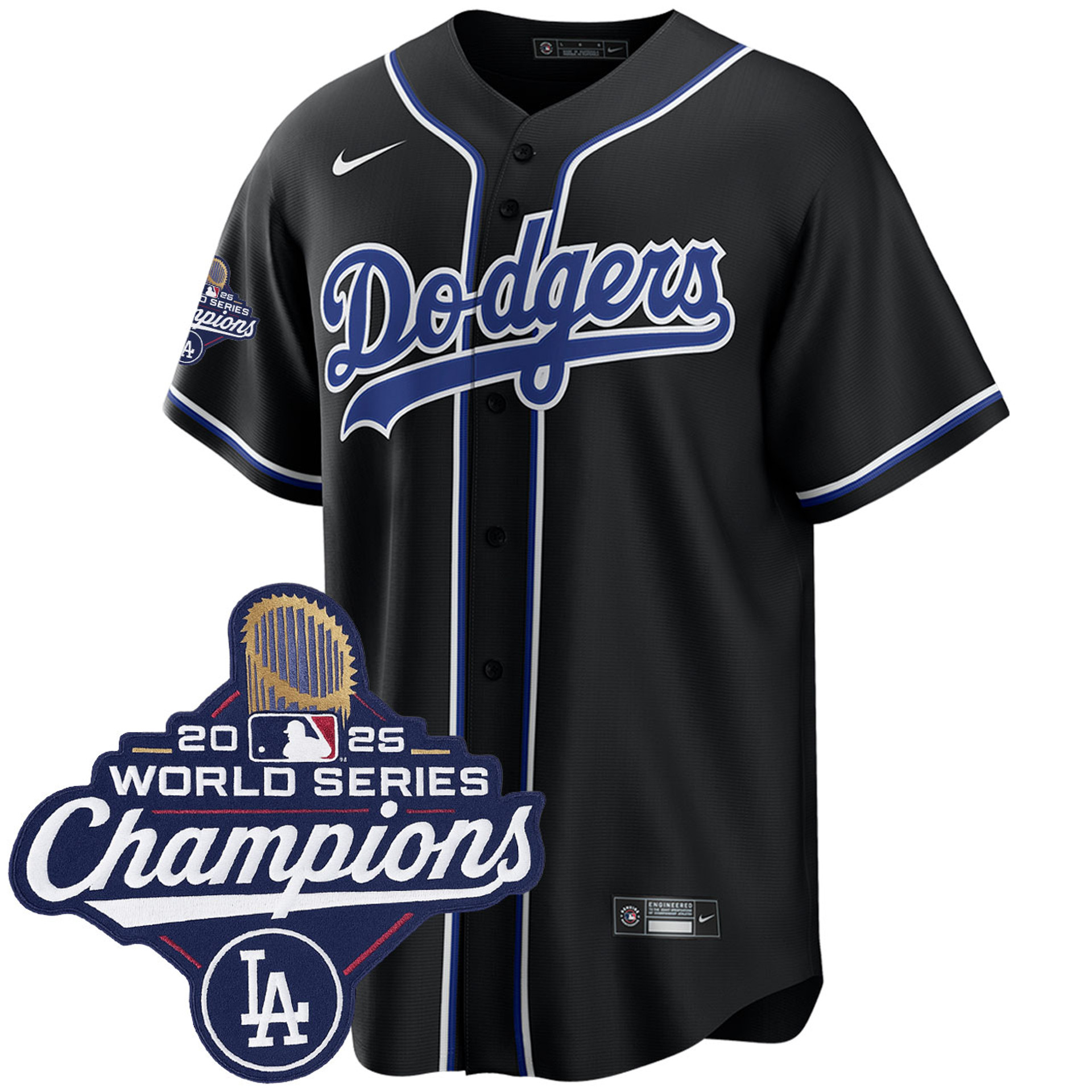 Los Angeles Dodgers Black Lights Out 2025 World Series Champions Jersey
