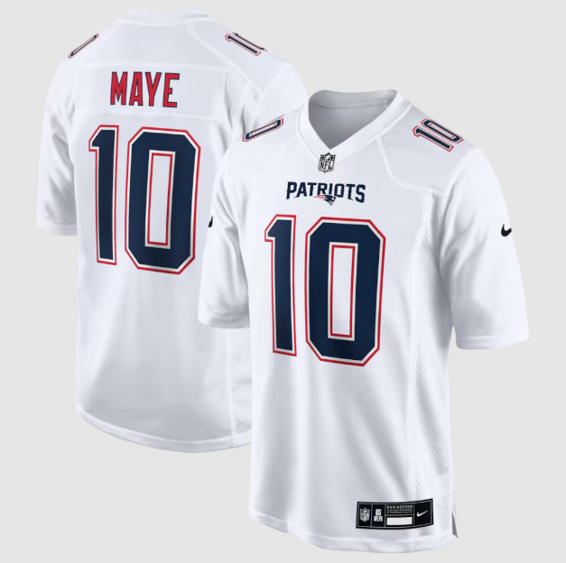 New England Patriots Drake Maye Tundra White Jersey