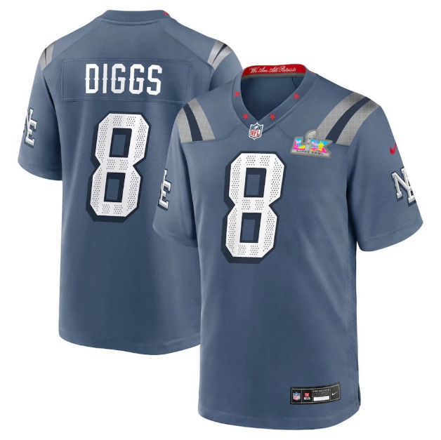 New England Patriots Stefon Diggs Blue 2026 Super Bowl LX Patch Rivalries Collection Jersey