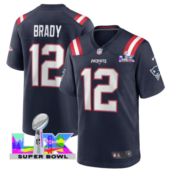 New England Patriots Tom Brady Navy Super Bowl LX Patch Jersey