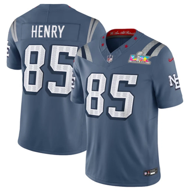 New England Patriots Hunter Henry Blue 2026 Super Bowl LX Patch Rivalries Collection Jersey