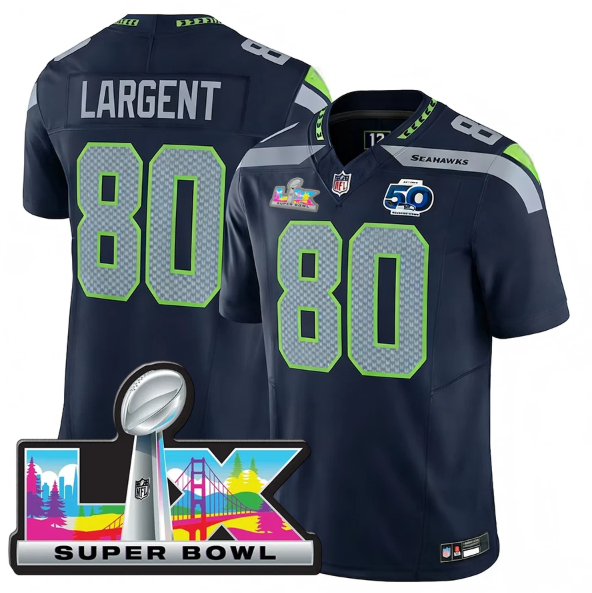 Seattle Seahawks Steve Largent 2026 Super Bowl LX Blue Jersey