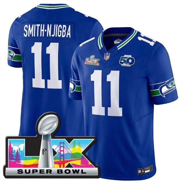 Seattle Seahawks Jaxon Smith Njigba Super Bowl LX Patch Royal Jersey