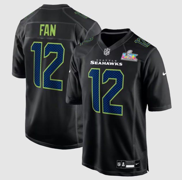 Seattle Seahawks 12s Fan Black Super Bowl LX Patch Carbon Fashion Jersey