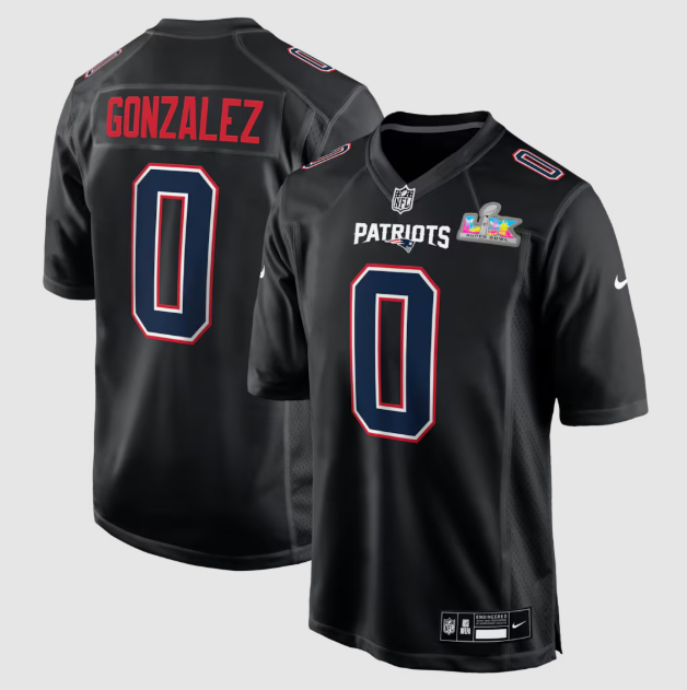 New England Patriots Christian Gonzalez Black Super Bowl LX Patch Carbon Fashion Jersey