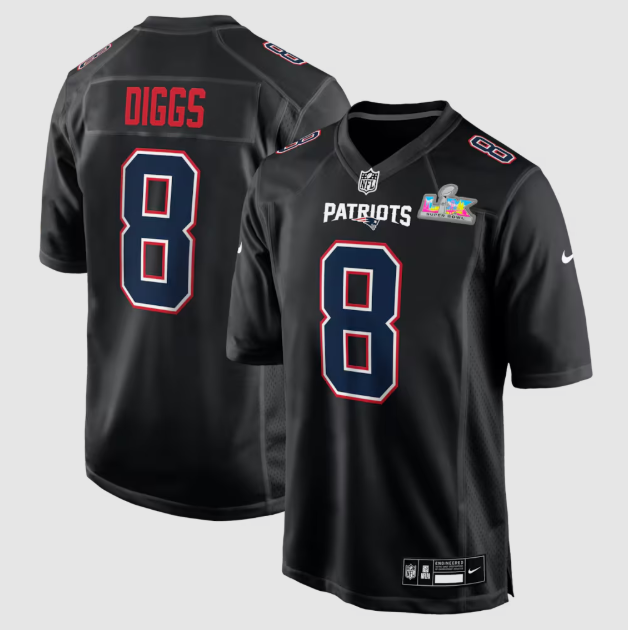 New England Patriots Stefon Diggs Black Super Bowl LX Patch Carbon Fashion Jersey