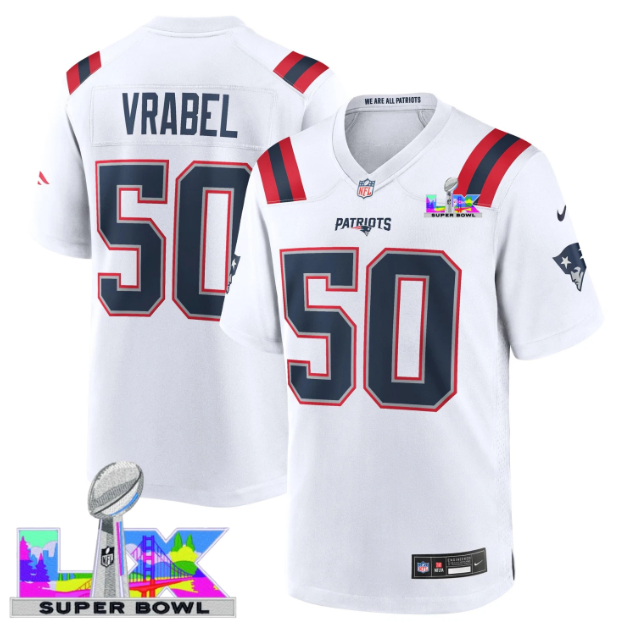 New England Patriots Mike Vrabel White Super Bowl LX Patch Jersey