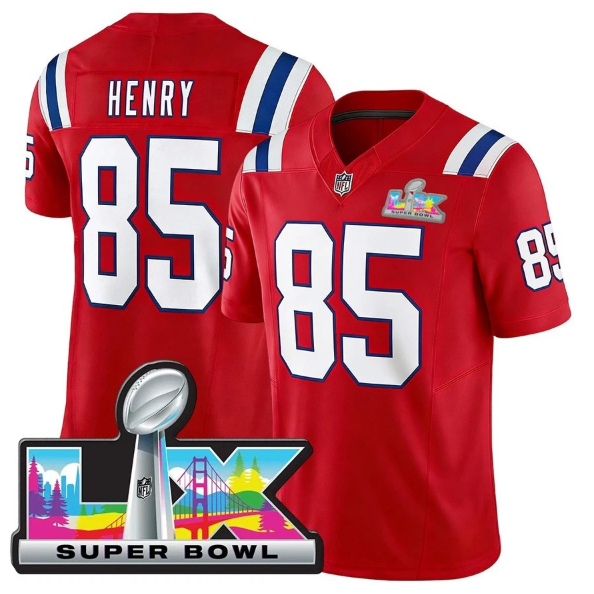 New England Patriots Hunter Henry Red Super Bowl LX Patch Jersey