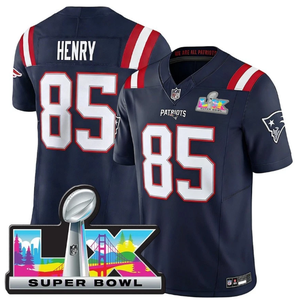 New England Patriots Hunter Henry Navy Super Bowl LX Patch Jersey