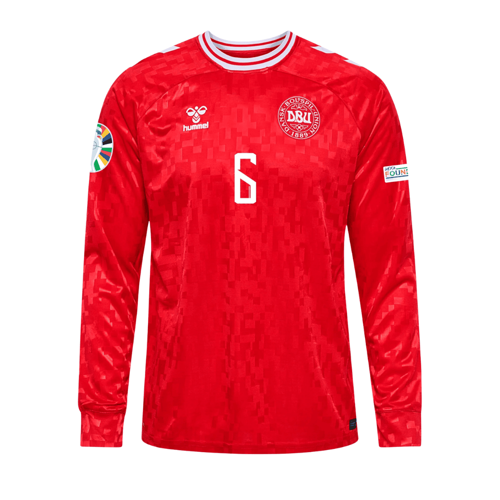 Andreas Christensen 6 Denmark National Team 2024 Home Long Sleeve Men Jersey - Red