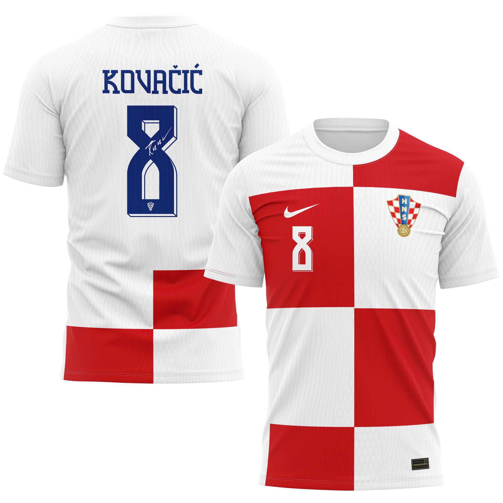 Mateo Kovačić 8 Signed Croatia National Team 2024/25 Home Kits AOP T-shirt Autographed - White