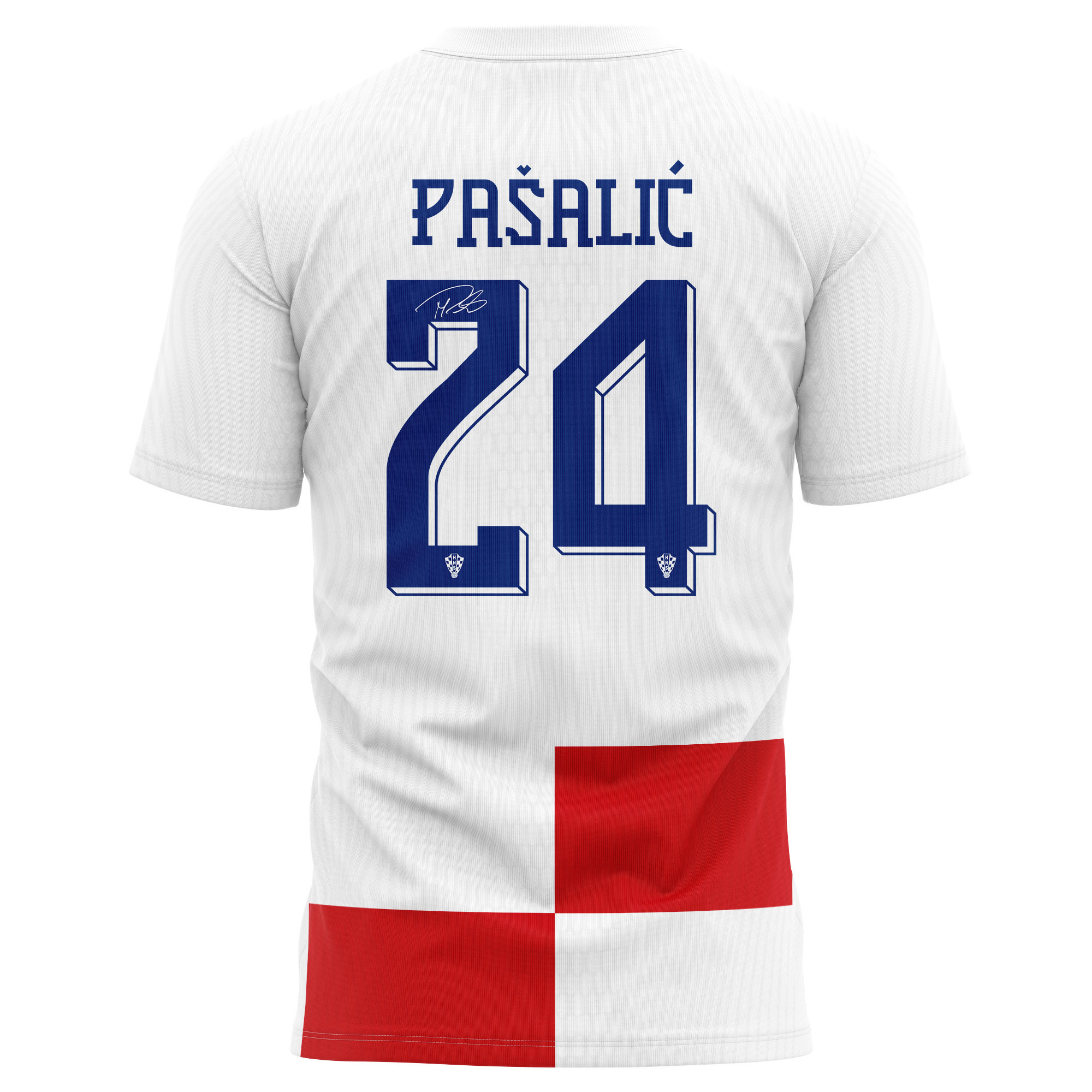 Marco Pašalić 24 Signed Croatia National Team 2024/25 Home Kits AOP T-shirt Autographed - White