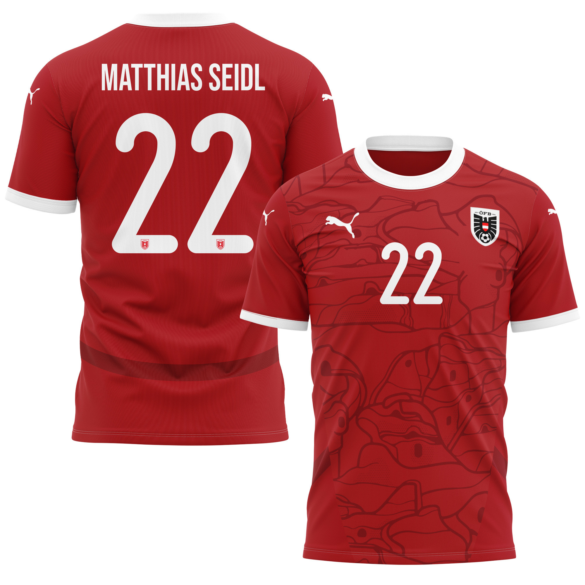 Matthias Seidl 22 Austria National Team 2024/25 Home Kits AOP T-shirt - Red