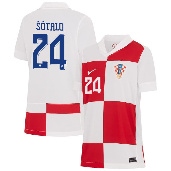 Josip Šutalo 24 Croatia National Team 2024 Home YOUTH Jersey - White