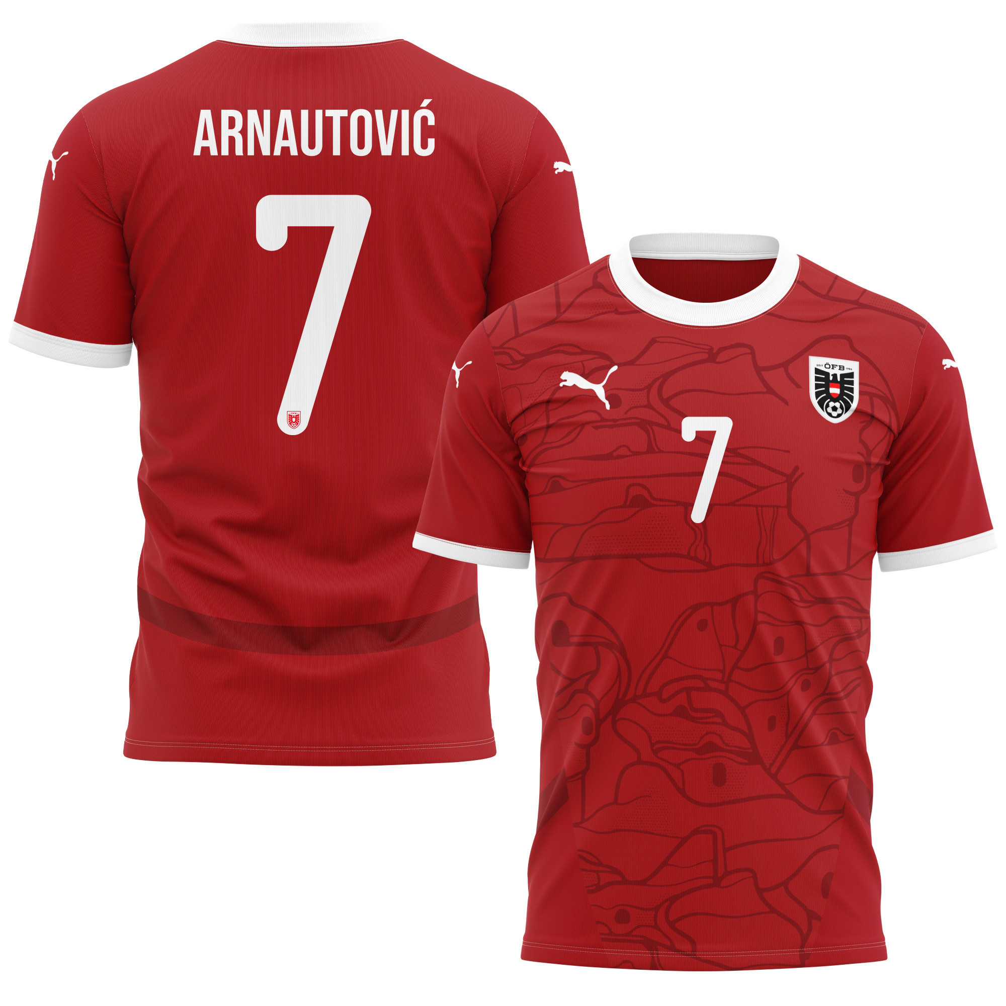 Marko Arnautović 7 Austria National Team 2024/25 Home Kits AOP T-shirt - Red