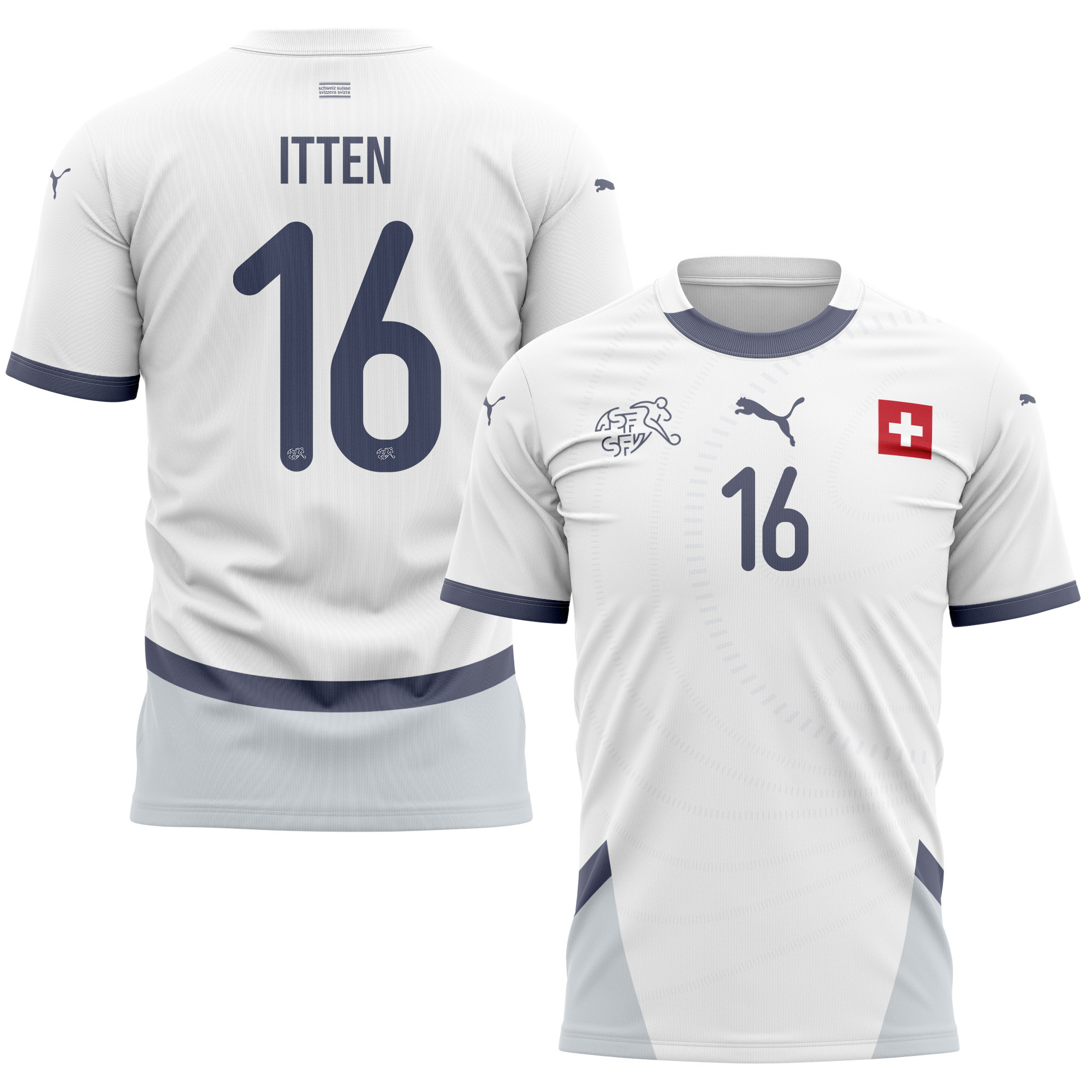 Cédric Itten 16 Switzerland National Team 2024/25 Away Kits AOP T-shirt - White