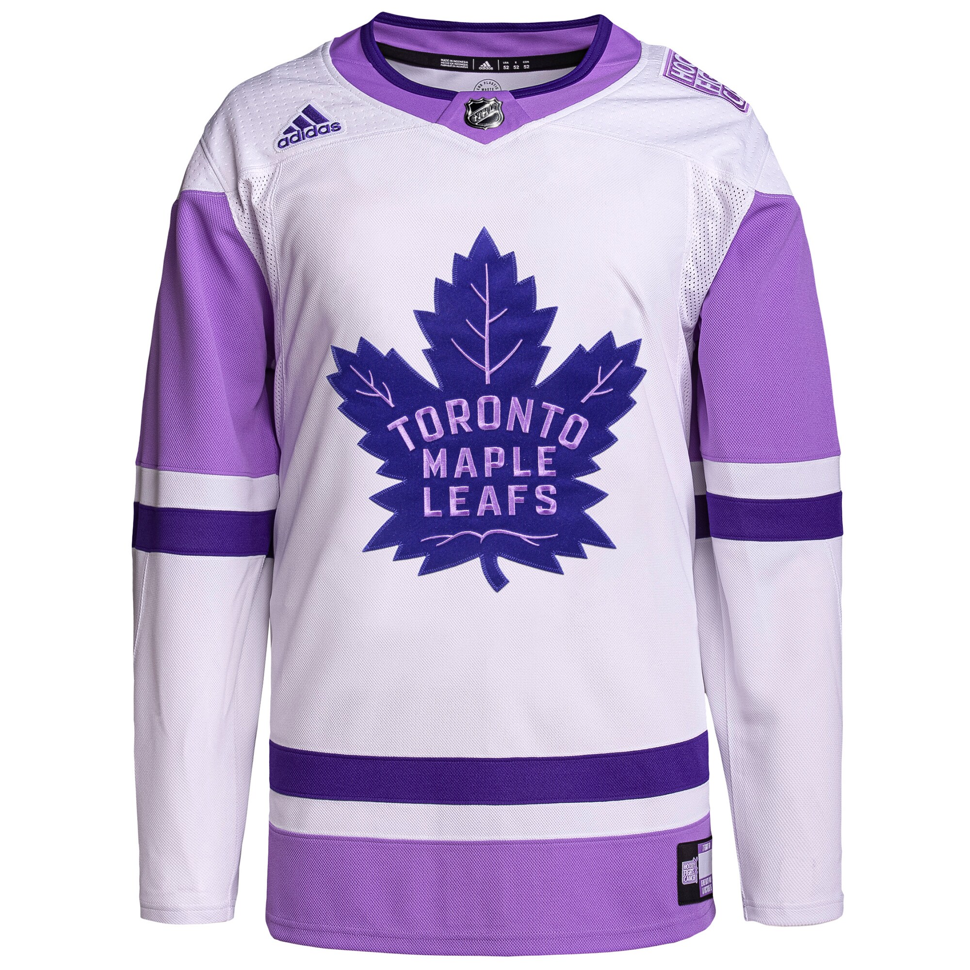 Toronto Maple Leafs adidas Hockey Fights Cancer Primegreen Authentic Blank Practice Jersey - White\/Purple