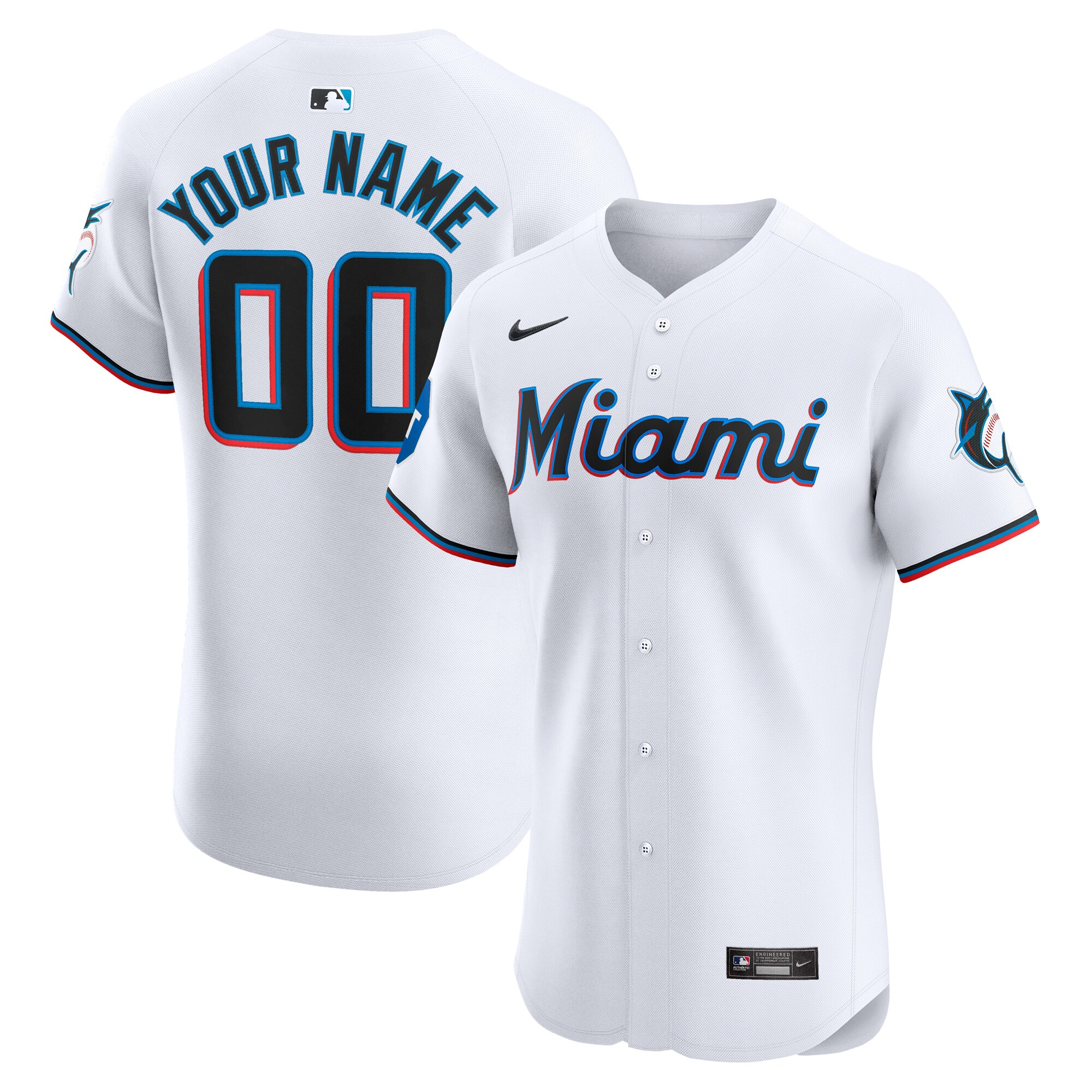 Miami Marlins  Home Elite Custom Patch Jersey - White