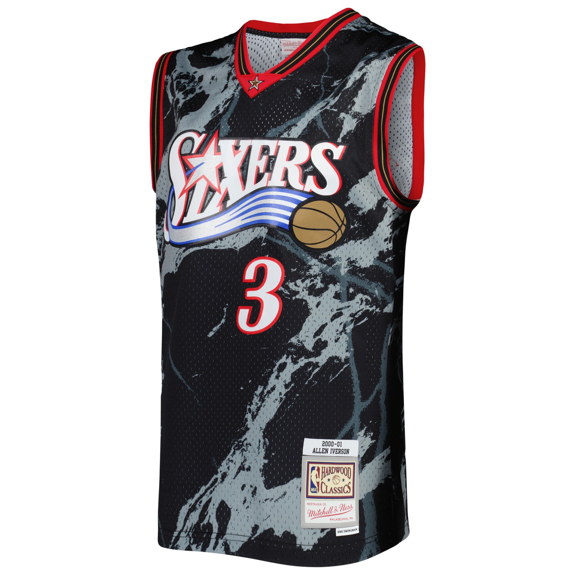 Allen Iverson Philadelphia 76ers Mitchell & Ness 2000\/01 Hardwood Classics Marble Swingman Jersey - Black