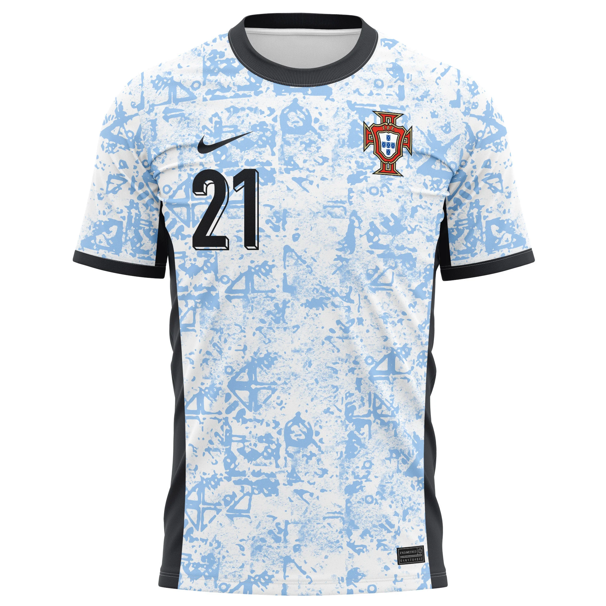 Diogo Jota 21 Portugal National Team 2024/25 Away Kits AOP T-shirt - Cream/Blue