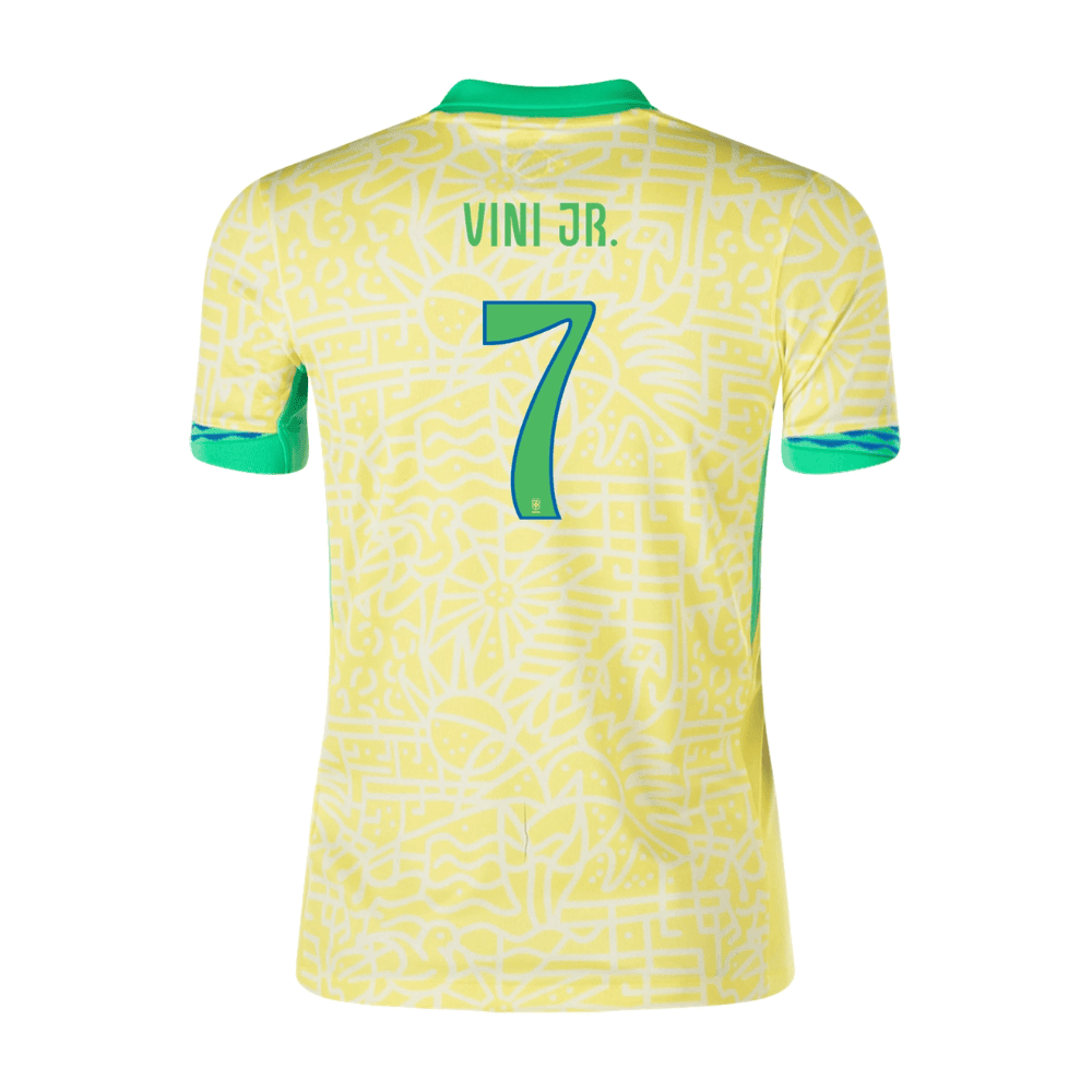 Vinicius Junior 7 Brazil National Team 2024 Home Stadium YOUTH Jersey - Yellow