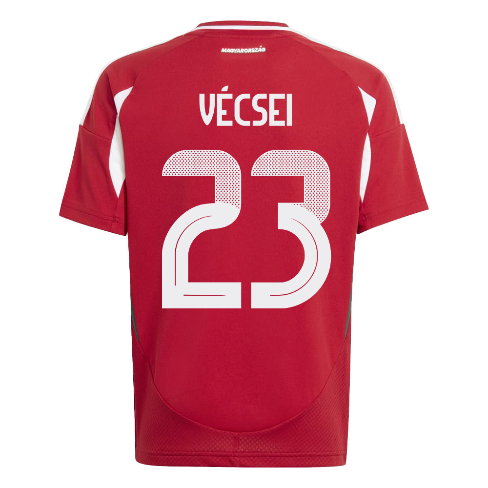 Bálint Vécsei 23 Hungary National Team 2024/25 Home YOUTH Jersey - Red