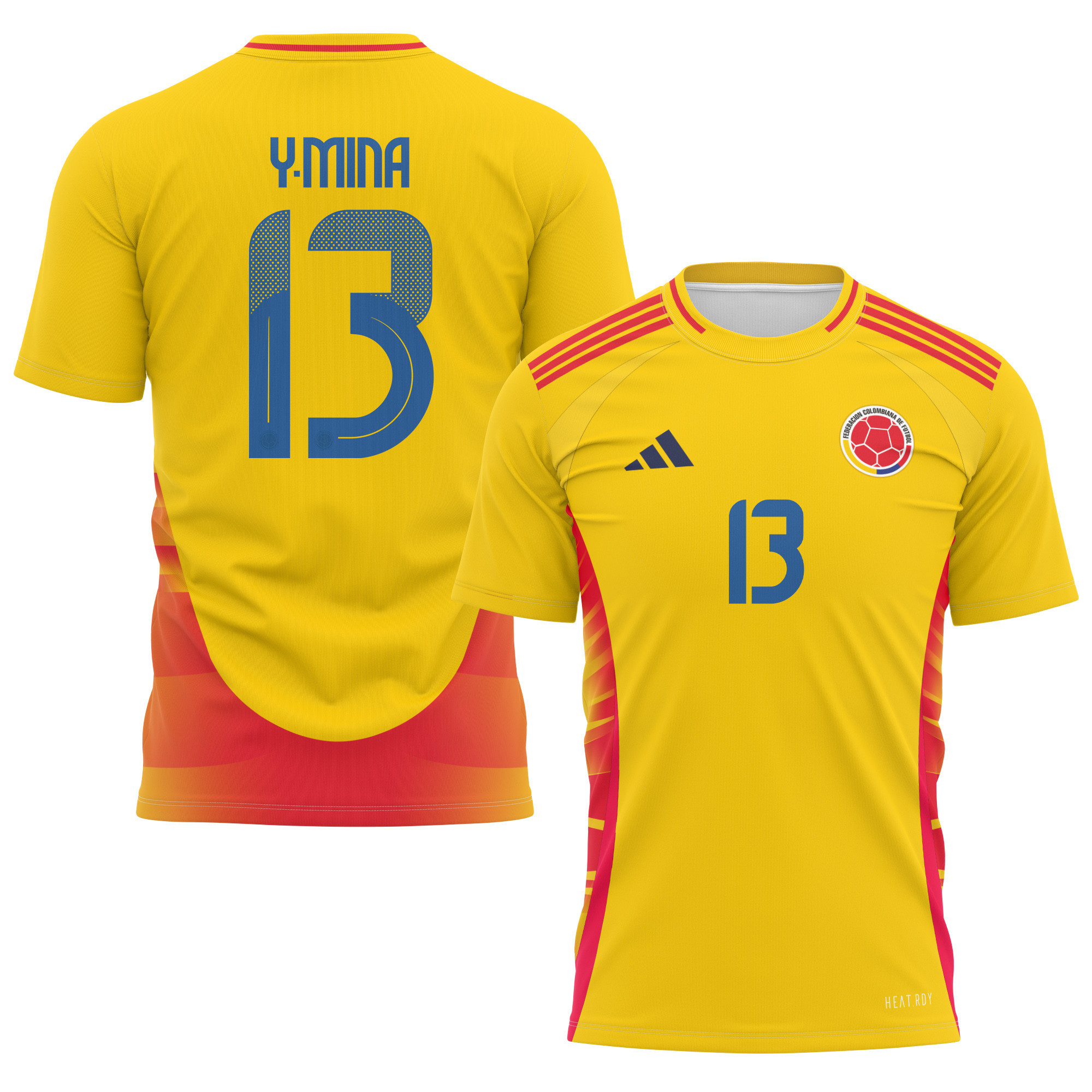 Yerry Mina 13 Colombia National Team 2024 Home Kits AOP T-shirt - Yellow