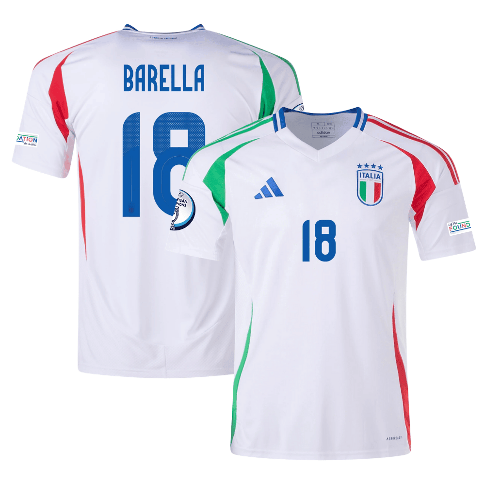 Nicolò Barella 18 Italy National Team 2024 Away Men Jersey - White