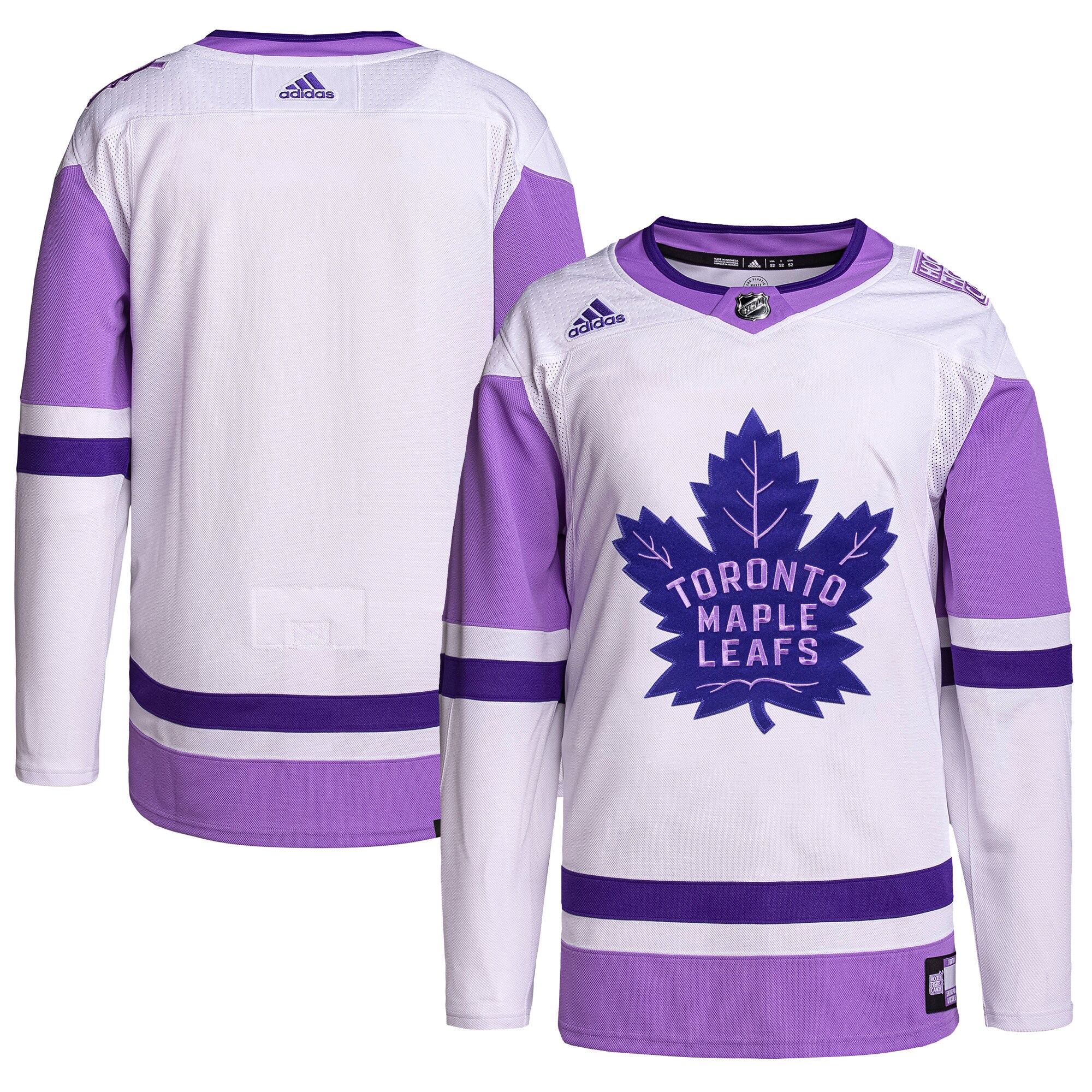 Toronto Maple Leafs adidas Hockey Fights Cancer Primegreen Authentic Blank Practice Jersey - White\/Purple