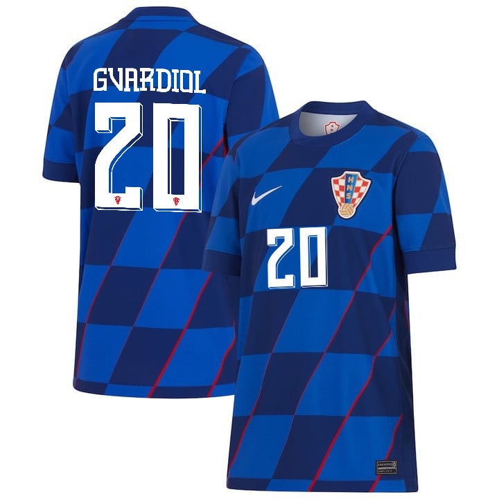 Joško Gvardiol 20 Croatia National Team 2024 Away YOUTH Jersey - Blue