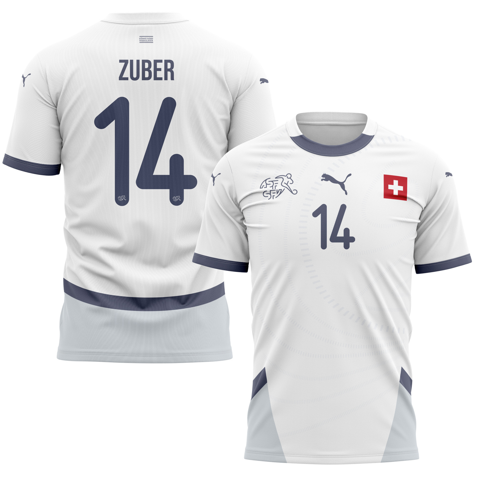 Steven Zuber 14 Switzerland National Team 2024/25 Away Kits AOP T-shirt - White