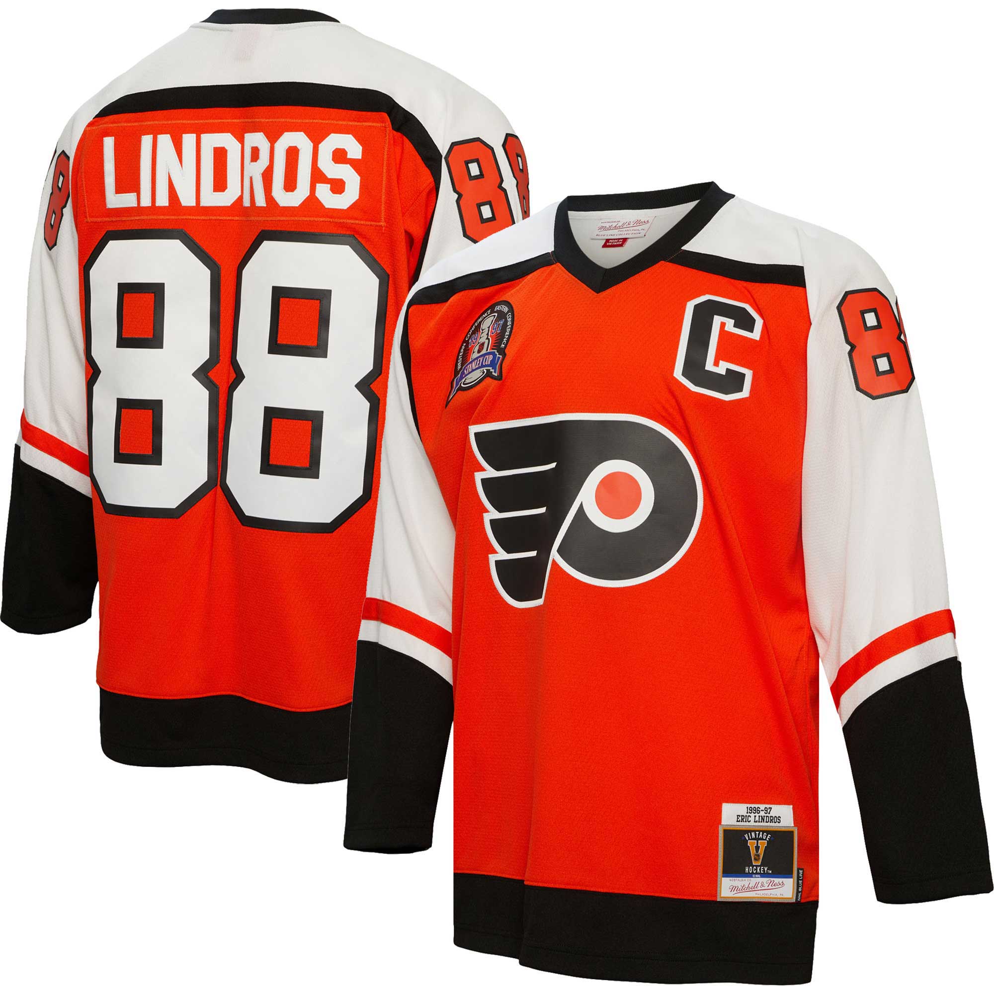 Eric Lindros Philadelphia Flyers Mitchell & Ness Captain Patch 1996\/97 Blue Line Player Jersey - Orange