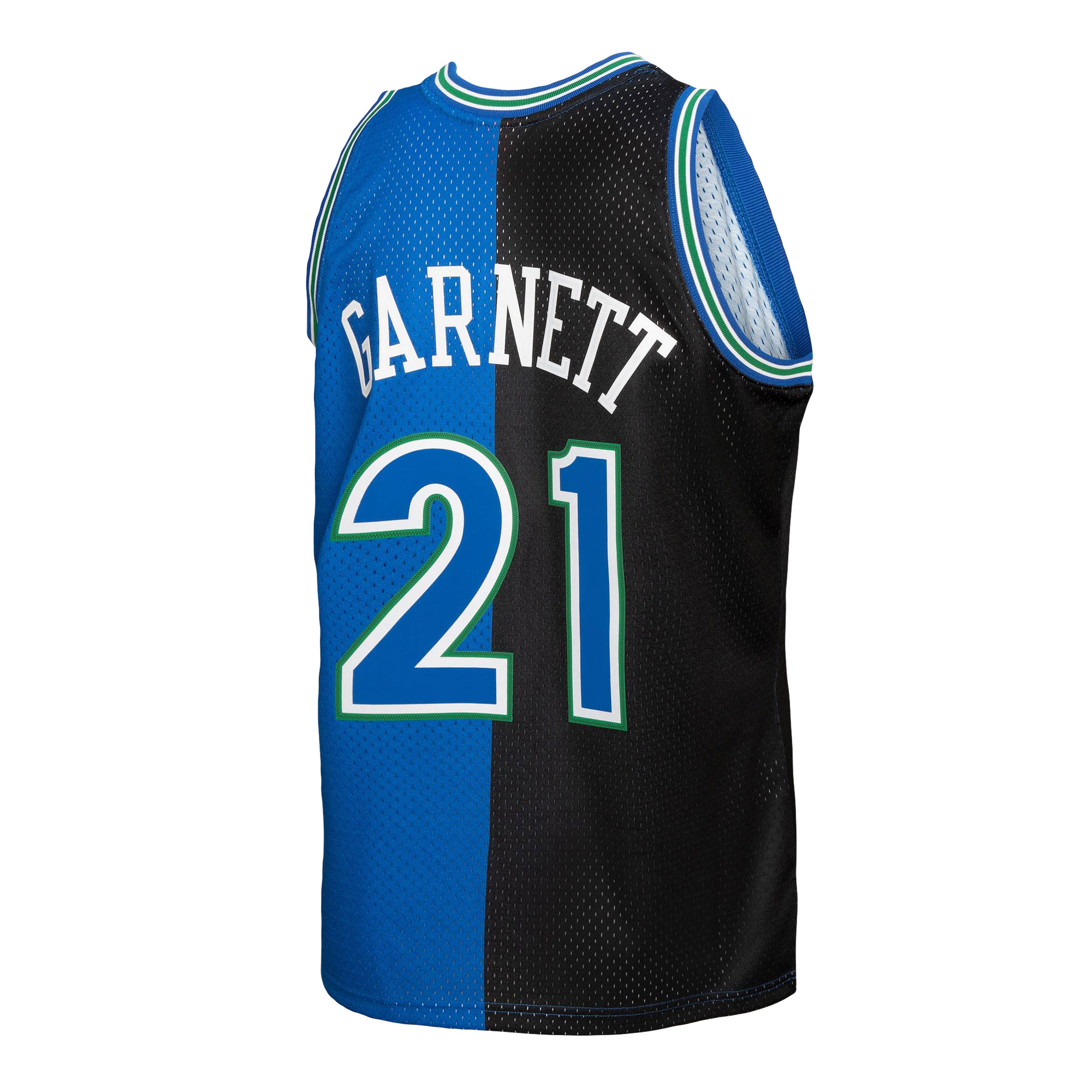 Kevin Garnett Minnesota Timberwolves Mitchell & Ness Hardwood Classics 1995\/96 Split Swingman Jersey - Black\/Blue