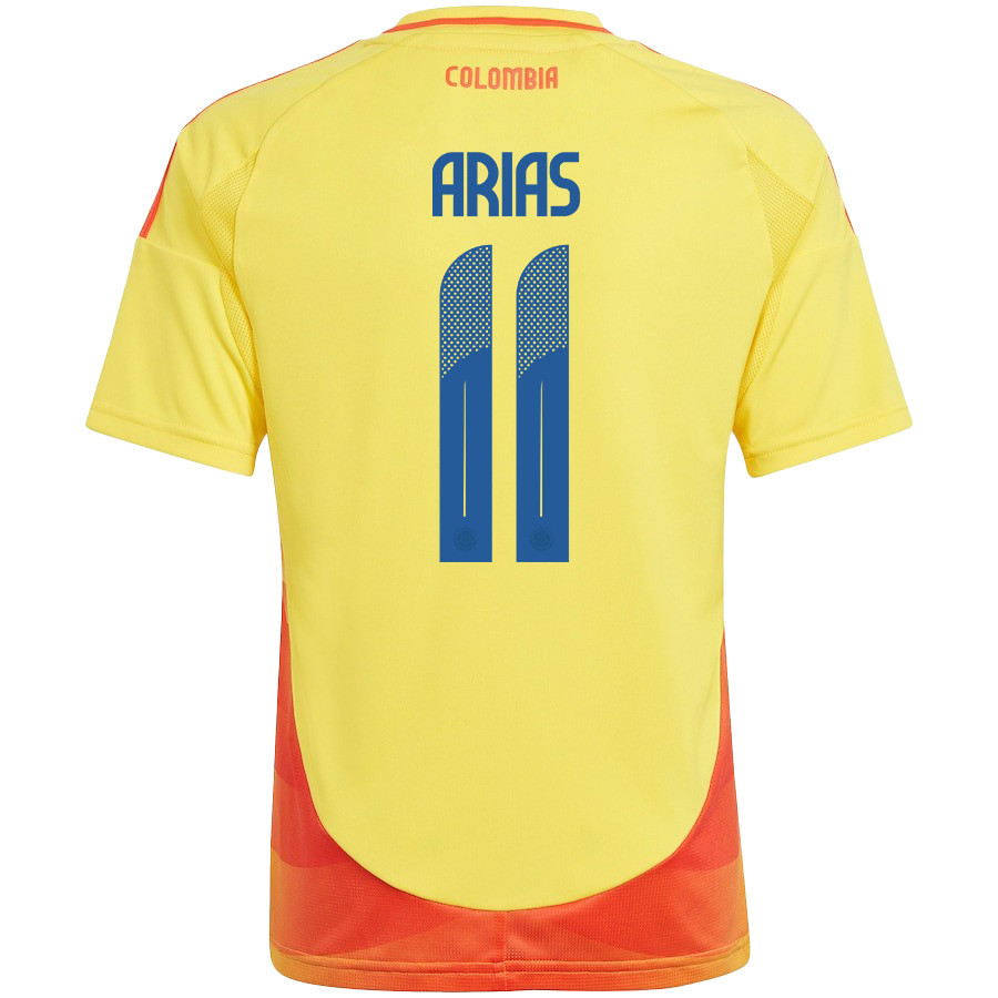 Jhon Arias 11 Colombia National Team 2024/25 Home YOUTH Jersey - Yellow