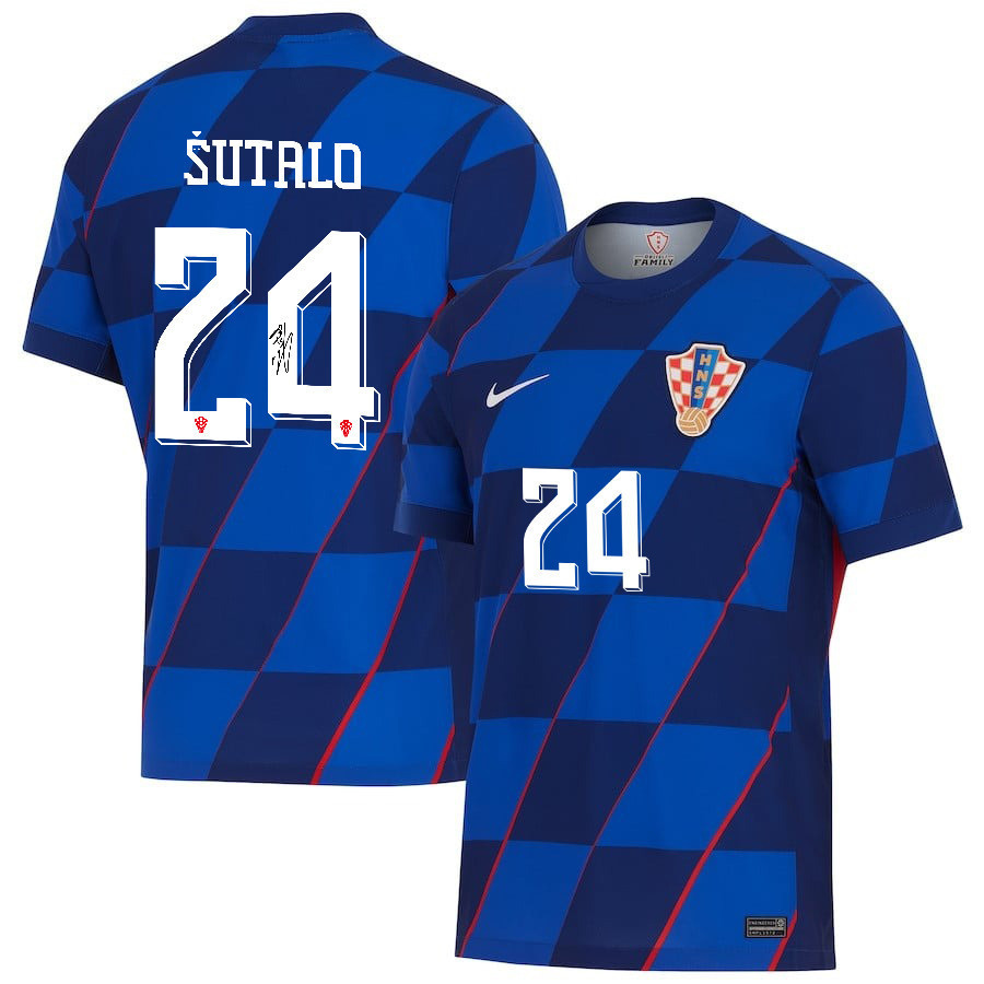 Josip Šutalo 24 Signed Croatia National Team 2024 Away Men Jersey Autographed - Navy