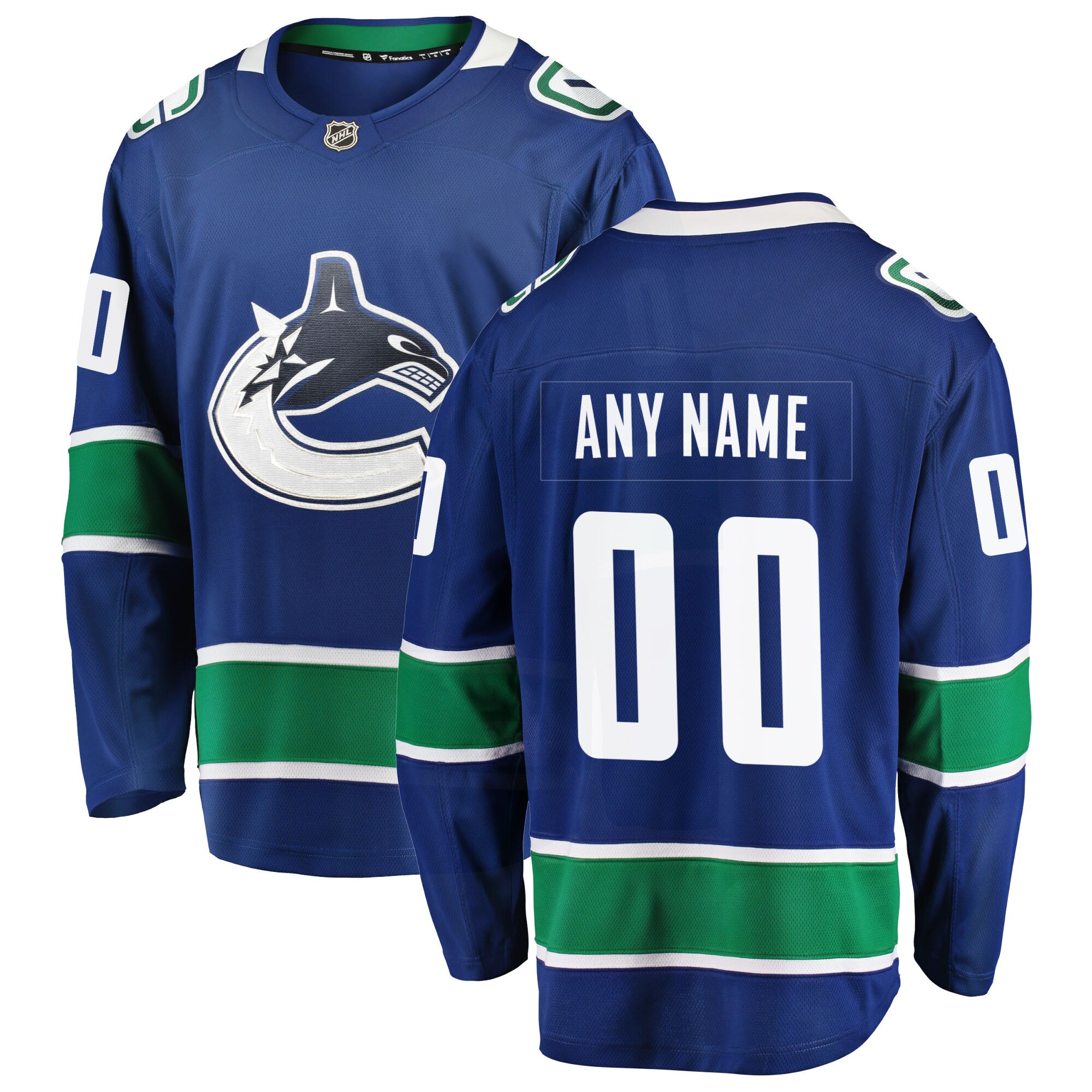 Vancouver Canucks Fanatics Home Team Breakaway Custom Jersey - Blue