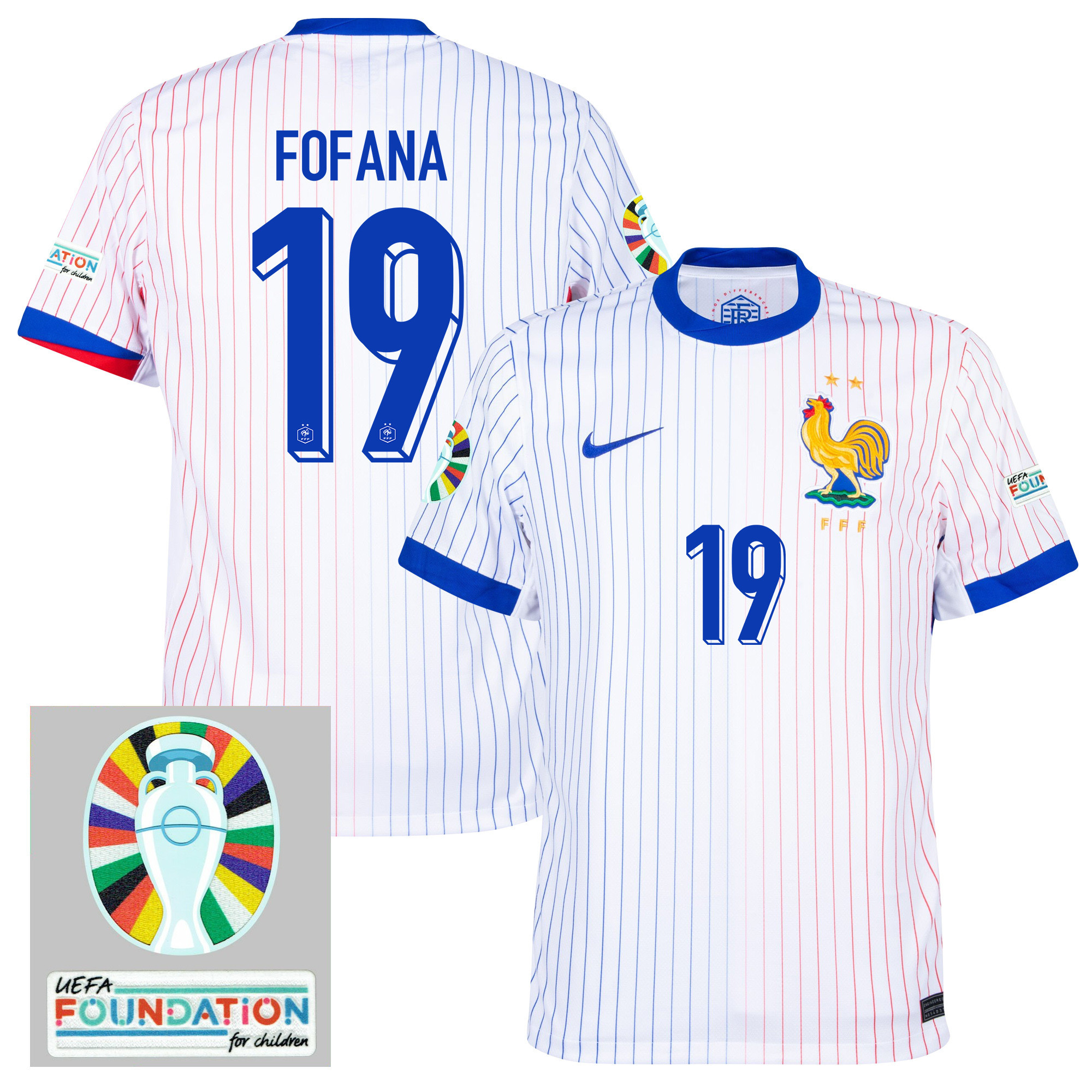 Youssouf Fofana 19 France National Team 2024/25 Away Jersey - Euro UEFA Patch - Men, White