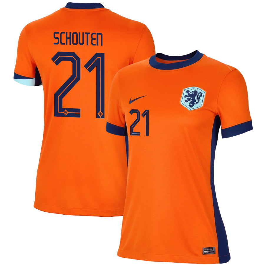 Jerdy Schouten 21 Netherlands National Team 2024/25 Home WOMEN Jersey - Orange