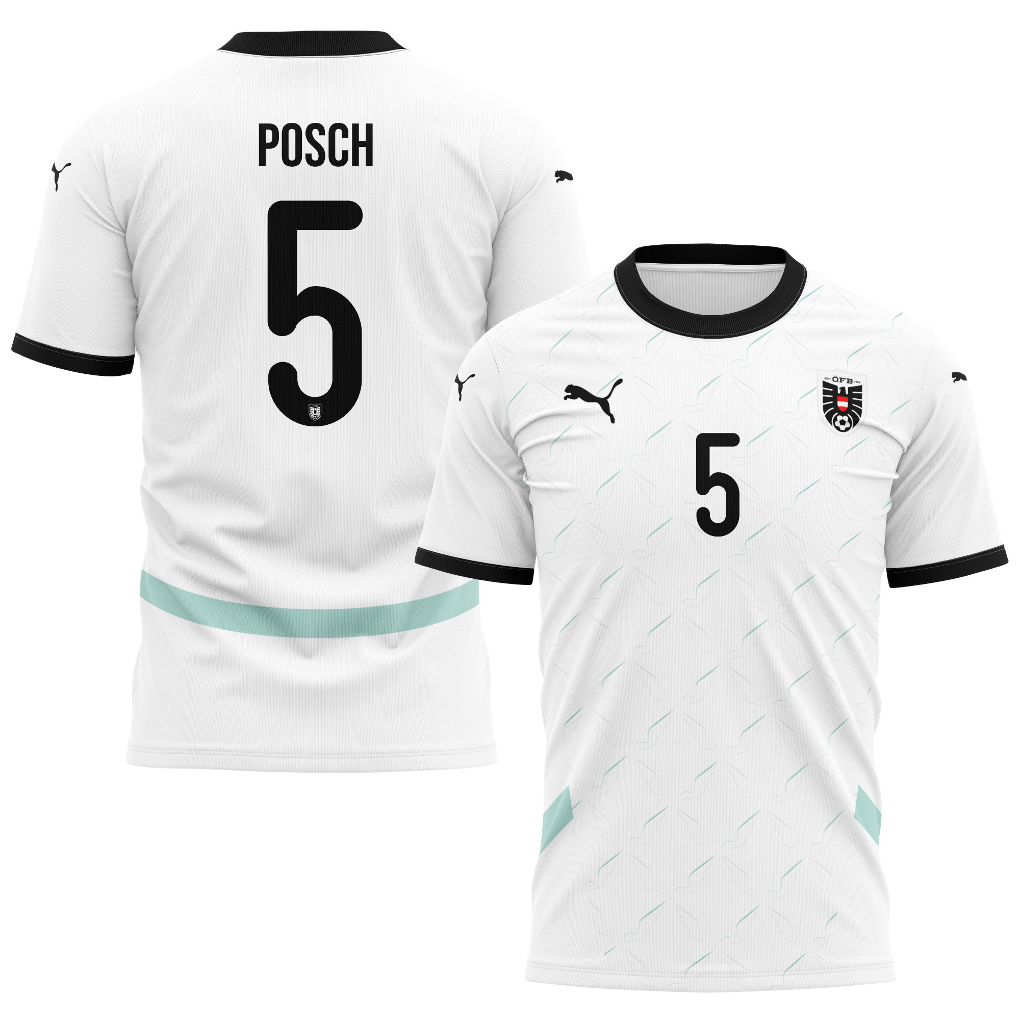 Stefan Posch 5 Austria National Team 2024/25 Away Kits AOP T-shirt - White