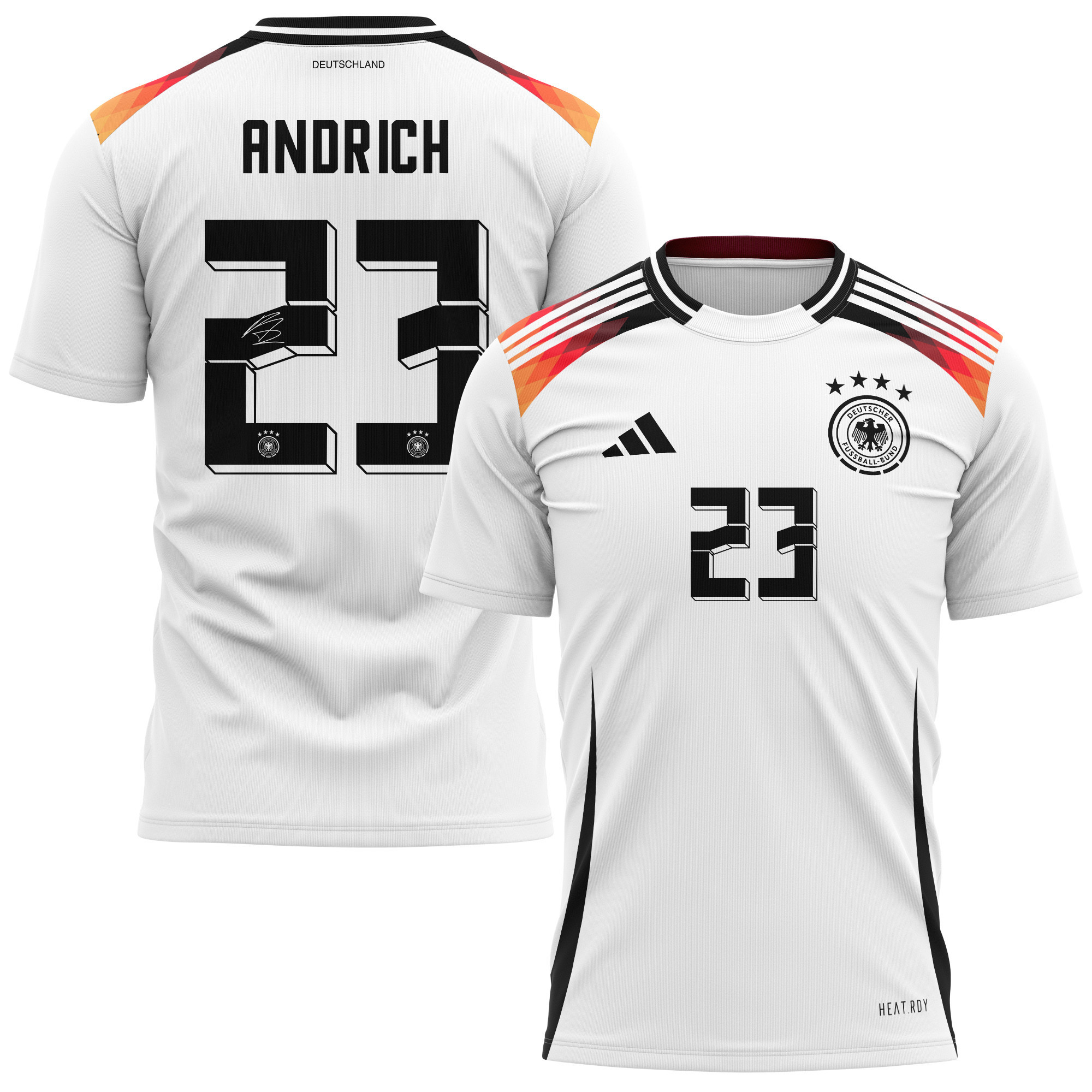 Robert Andrich 23 Signed Germany National Team 2024 Home Kits AOP T-shirt Autographed- White