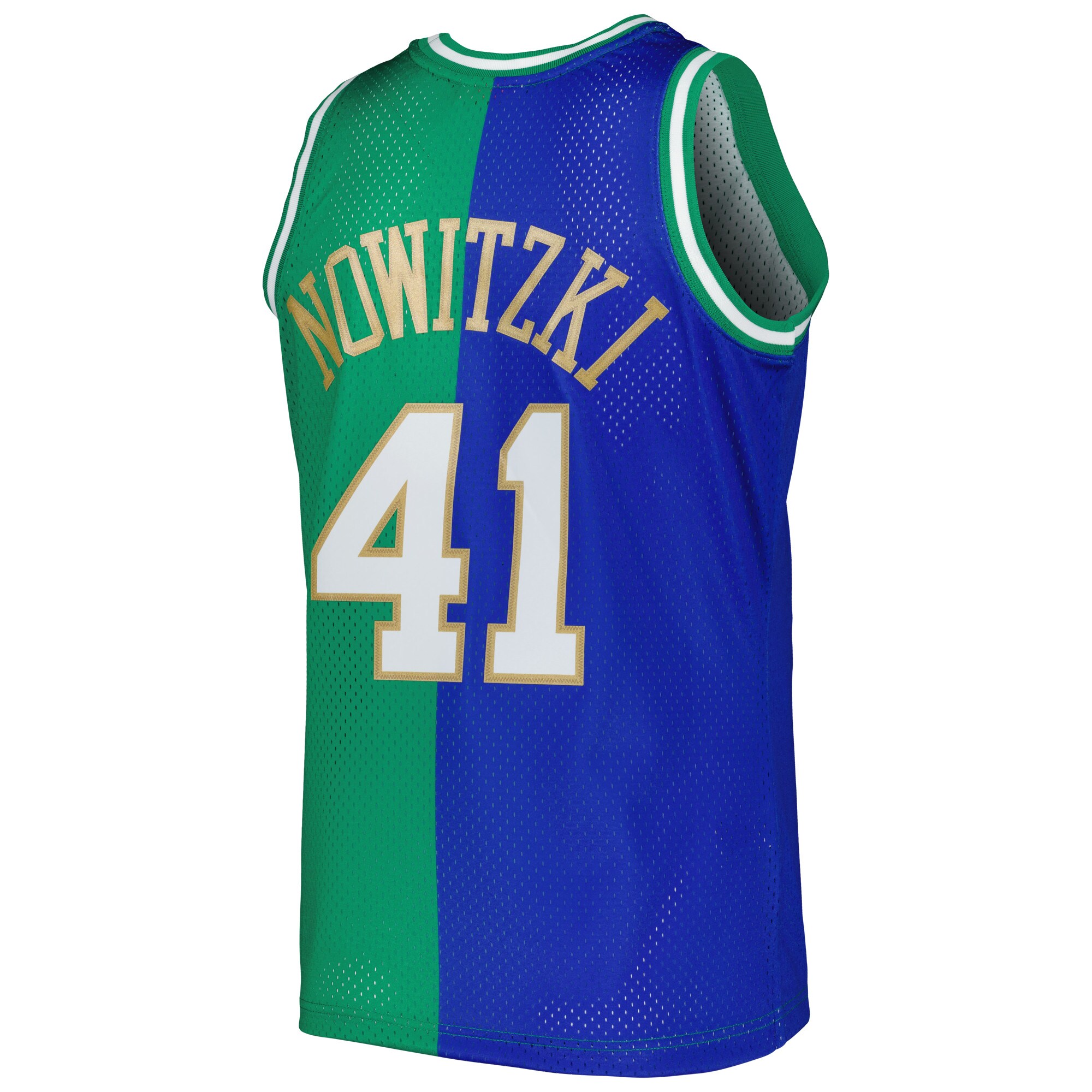 Dirk Nowitzki Dirk Nowitzki Mitchell & Ness Hardwood Classics 1998\/2019 Split Swingman Jersey - Blue\/Green