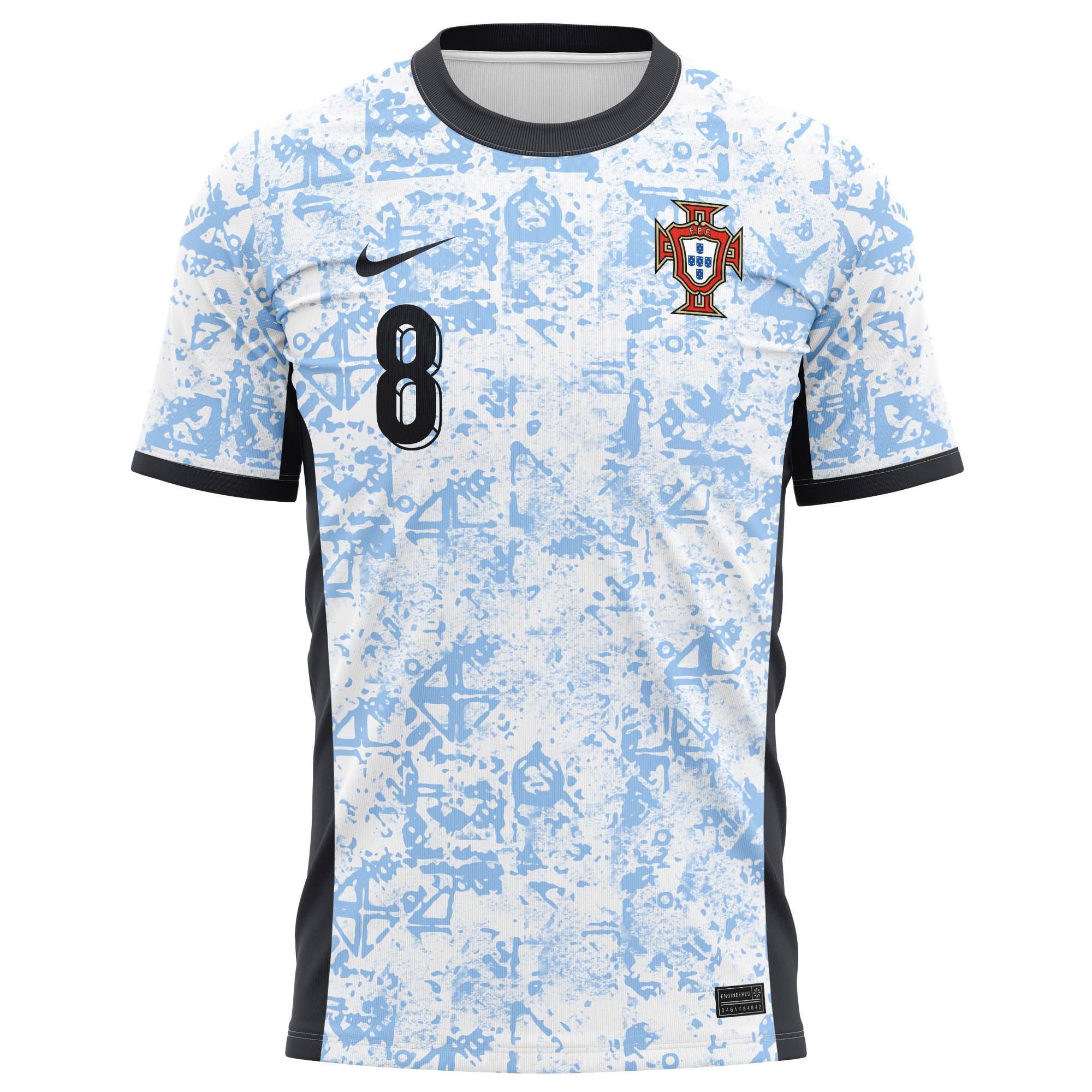Bruno Fernandes 8 Portugal National Team 2024/25 Away Kits AOP T-shirt - Cream/Blue