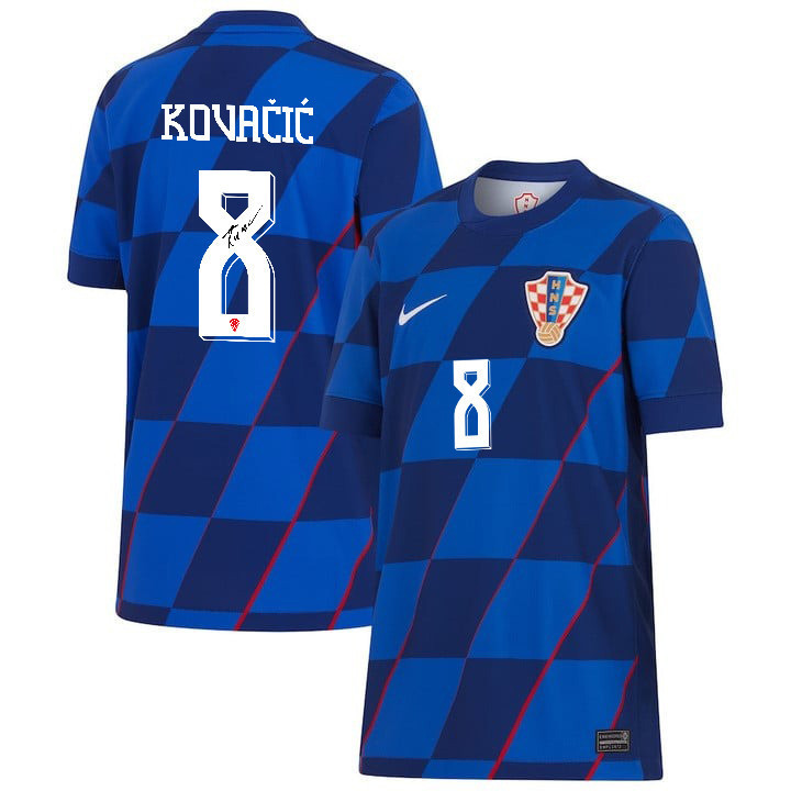 Mateo Kovačić 8 Signed Croatia National Team 2024 Away YOUTH Jersey Autographed - Navy