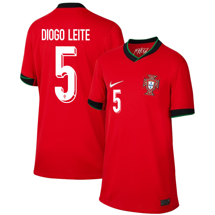Diogo Leite 5 Portugal National Team 2024/25 Home YOUTH Jersey - Red
