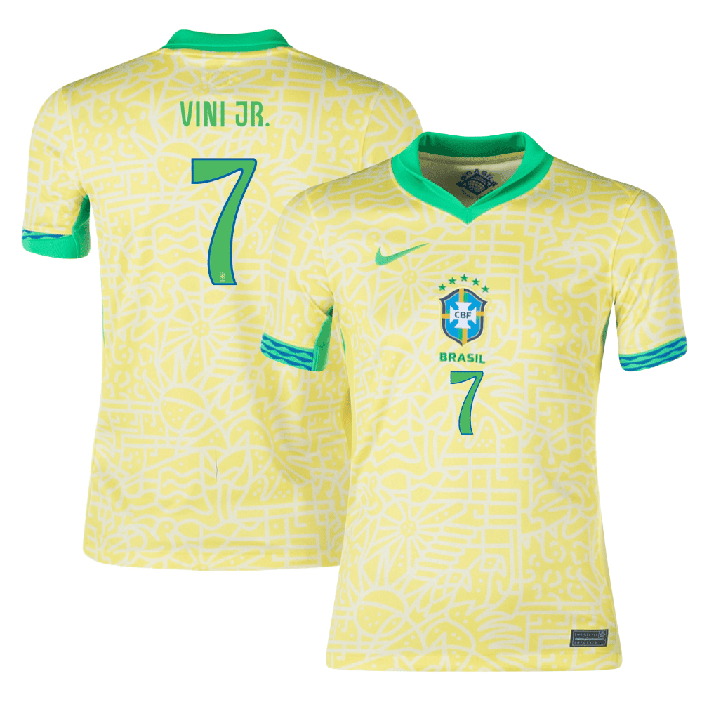 Vinicius Junior 7 Brazil National Team 2024 Home Stadium YOUTH Jersey - Yellow