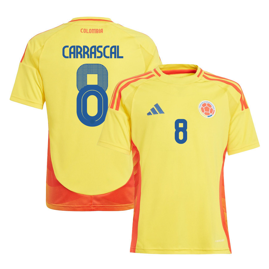 Jorge Carrascal 8 Colombia National Team 2024/25 Home YOUTH Jersey - Yellow