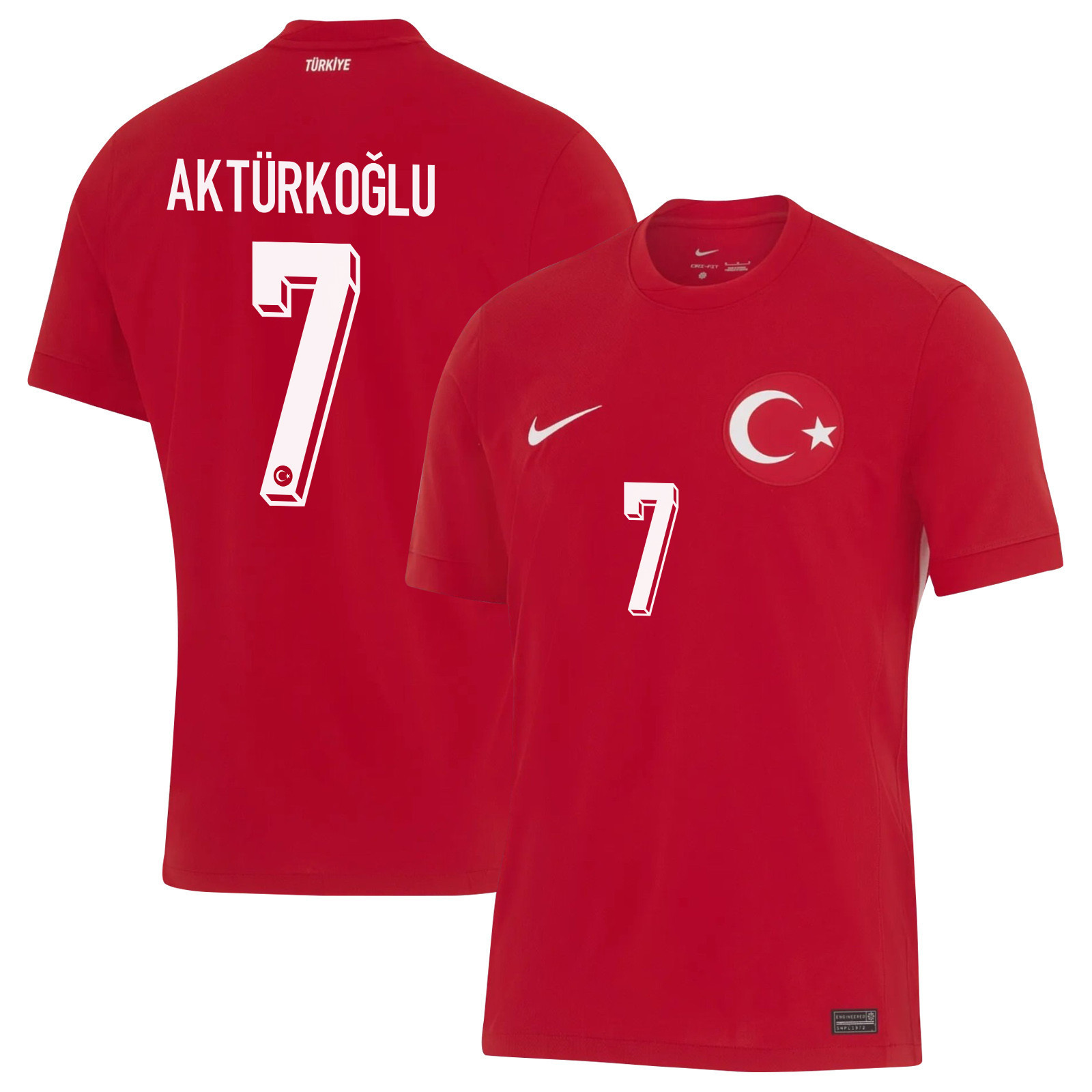 Kerem Aktürkoğlu 7 Turkey National Team 2024 Away Stadium Men Jersey - Red
