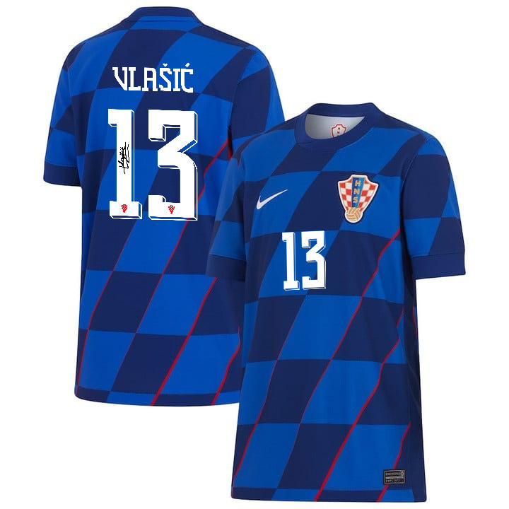 Nikola Vlašić 13 Signed Croatia National Team 2024 Away YOUTH Jersey Autographed - Navy