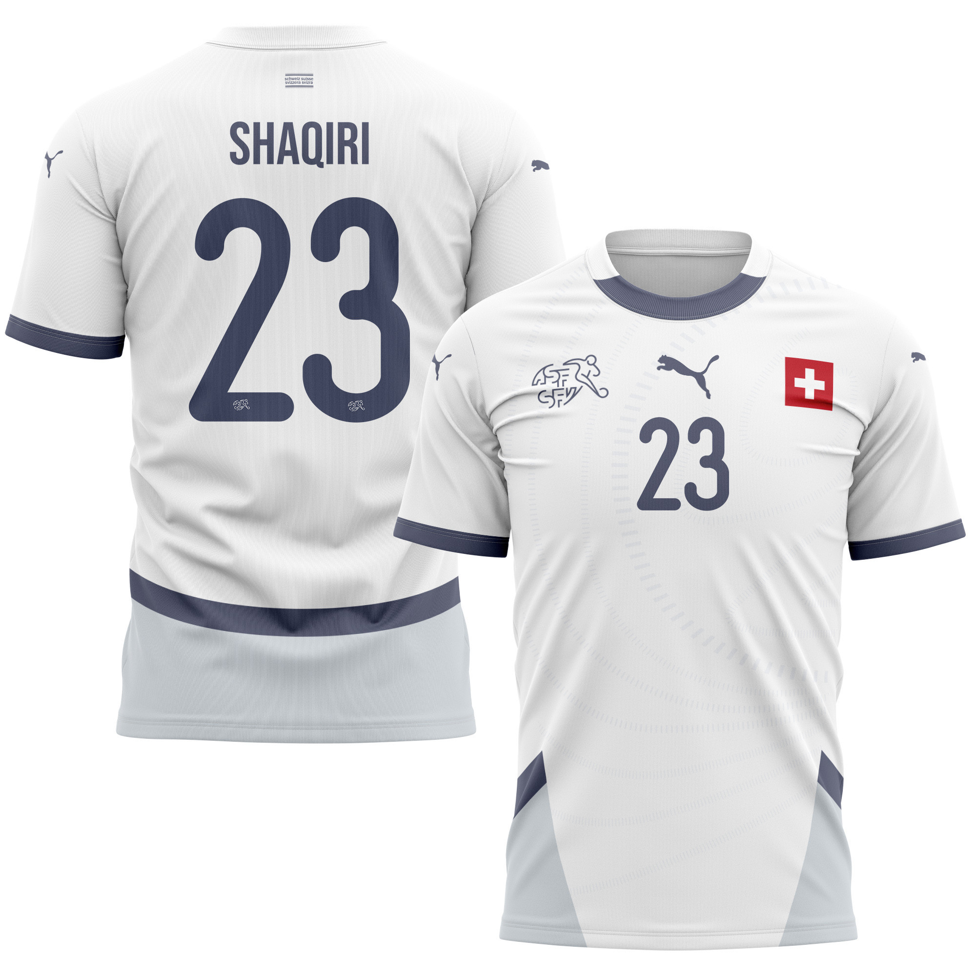 Xherdan Shaqiri 23 Switzerland National Team 2024/25 Away Kits AOP T-shirt - White